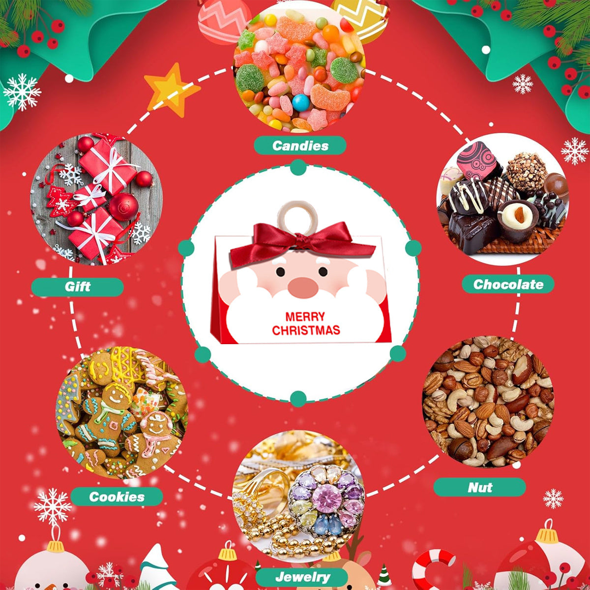 US Local 10 Pack Christmas Candy Boxes With Ribbon And Wooden Ring Merry Cartoon Paper Treat Boxes Christmas Santa Claus Pattern Cookie Goodies Box For Christmas Birthday Wedding Gift Wrapping Holiday Party Su