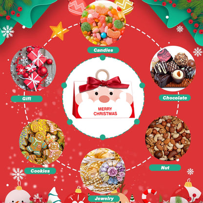 US Local 10 Pack Christmas Candy Boxes With Ribbon And Wooden Ring Merry Cartoon Paper Treat Boxes Christmas Santa Claus Pattern Cookie Goodies Box For Christmas Birthday Wedding Gift Wrapping Holiday Party Su