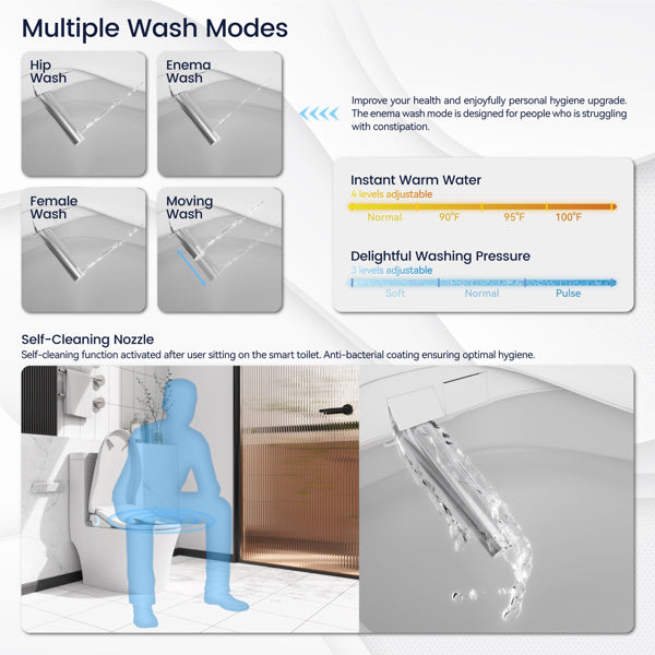 US Local Smart Toilet With Side Knob Adjustable Heated Seat, Water Temperature And Pressure Adjustment Function, Portable Toilet With Automatic Nozzle Cleaning Function, Cannot Be Shipped On Weekends