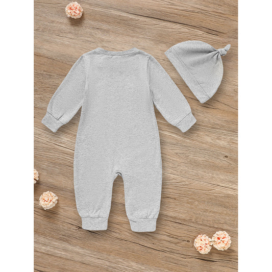 US Local Newborn Baby Boy Outfits Long Sleeve Animal Print Romper & Hat 2Pcs Fall Winter Clothes Set