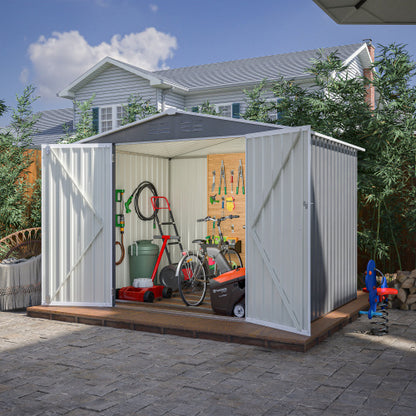 US Local 8x6 FT Outdoor Waterproof Garden Tool Storage Sheds With Metal Foundation With Floor Frame, Tool Shed With Lockable Hinged Doors & Air Vents, Storage House Waterproof For Backyard, Lawn, Gray