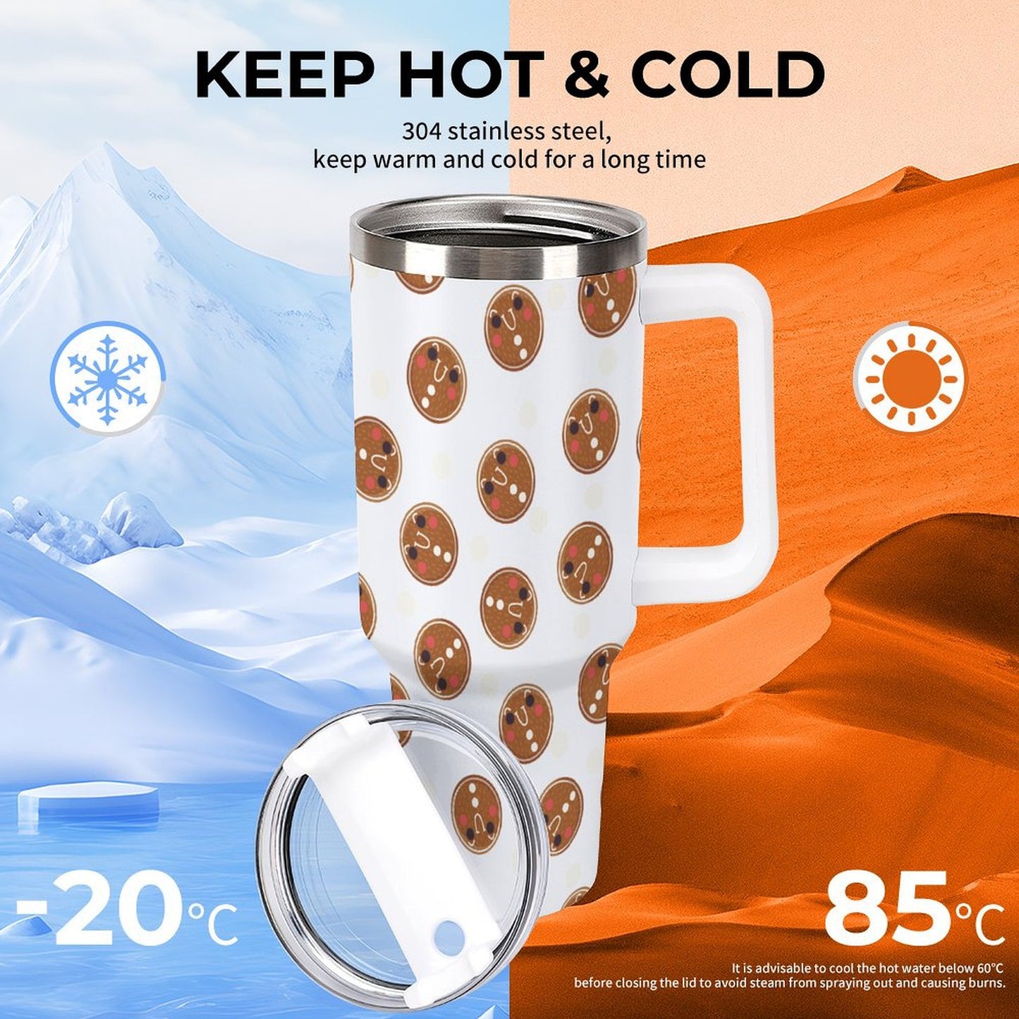 PHDT00380 POD US Local Tumbler 40 oz Large Capacity Car Cup Gingerbread Christmas Man Brown White Circle