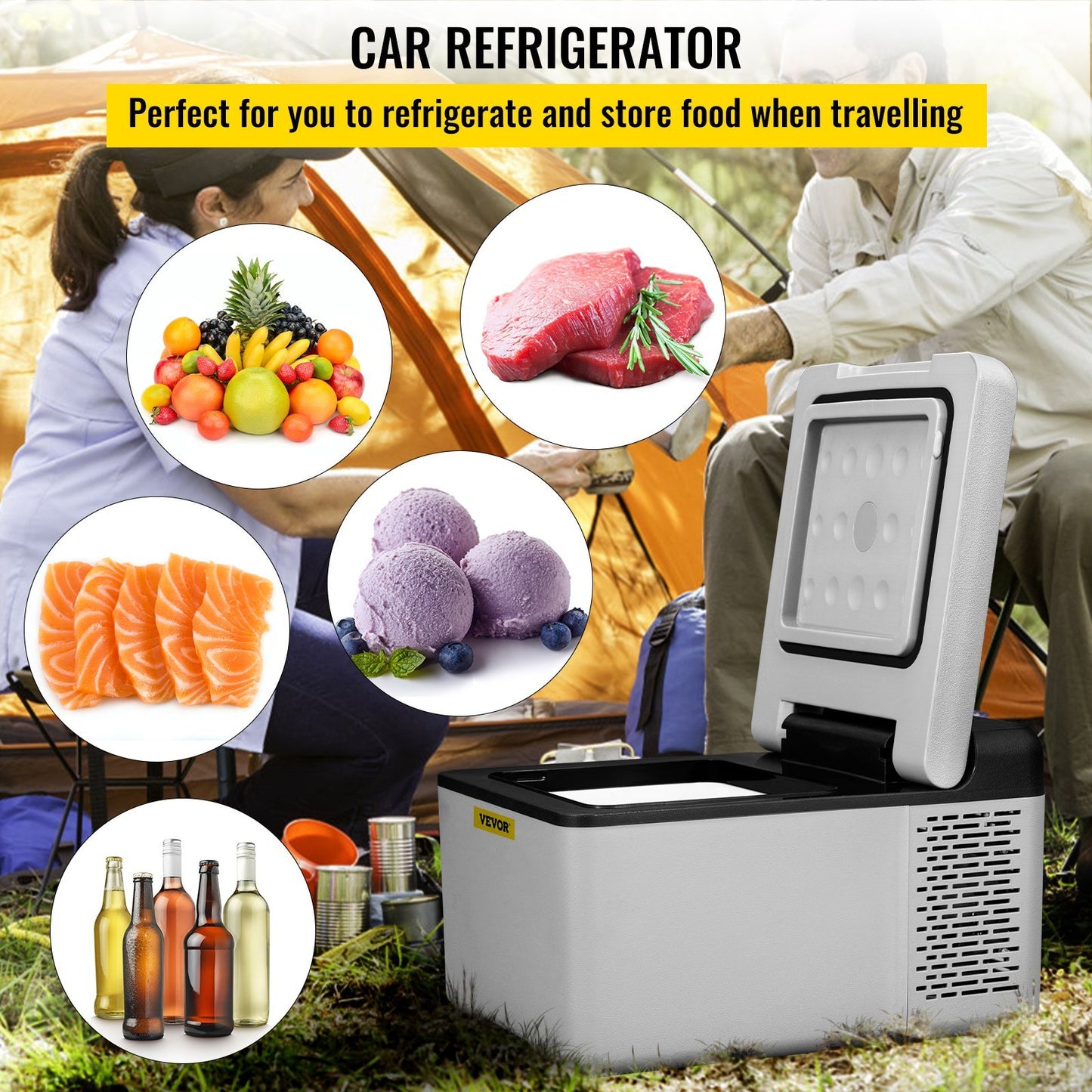 US Local 12 Volt Refrigerator 10 Qt, Portable Mini Freezer (-4¨H~68¨H) W/APP Control Car Compressor Fridge Cooler 12V/24V DC And 110-220V AC For Camping, Road Trip, Travel, Outdoor And Home