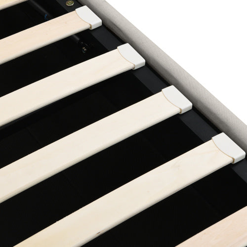 UK Local Upholstered Bed,Double Bed-4ft6 135x190cm ,with Hydraulic Lever, Functional Storage Bed, Rivet Decoration, Without Mattress, Linen, Light Grey