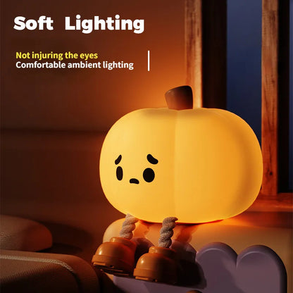 Home Decor Halloween Pumpkin Night Light Cute Soft Silicone Lamp Touch  Dimmable Rechargeable Bedside Decor Light Kids Gifts Child