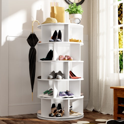 UK Local Shoe Rack, Rotatable Angle, White Round, 5 Tiers, Height 115 Cm, Width 60 Cm