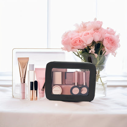 US Local Clear Makeup Bag For Traveling - Transparent Cosmetic Case Clear Toiletry Bag Organizer For Women -Black