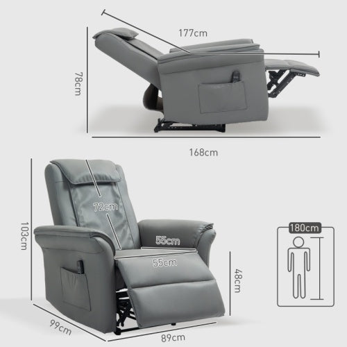 UK Local HOMCOM Recliner Armchair With 3D Kneading Massage, Breathable Leather Recliner Chair With Back Massager And Headrest, Electric Reclining Chair With Footrest, Remote, USB Port, Side Pockets For Home