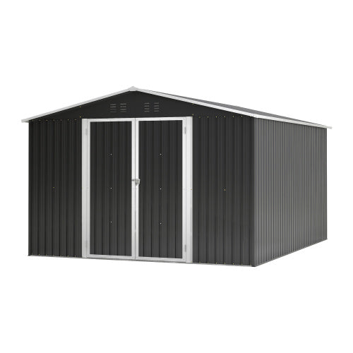 US Local Outdoor Storage Shed 10x12 FT, Utility Metal Tool Storage With Lockable Doors And Updated Frame Structure, Large Metal Garden Shed For Backyard, Patio Lawn, Black