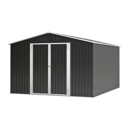 US Local Outdoor Storage Shed 10x12 FT, Utility Metal Tool Storage With Lockable Doors And Updated Frame Structure, Large Metal Garden Shed For Backyard, Patio Lawn, Black