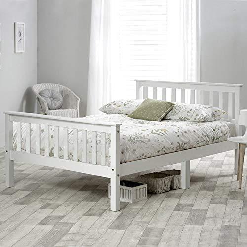UK Local Double Bed Wooden Frame 4ft6 Double Wooden Bed In White For Adults, Kids, Teenagers 4FT6