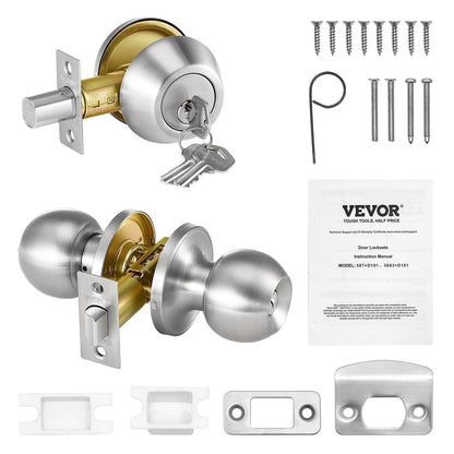 US Local Entry Door Knob And Deadbolt Set Satin Nickel Single Cylinder Deadbolt