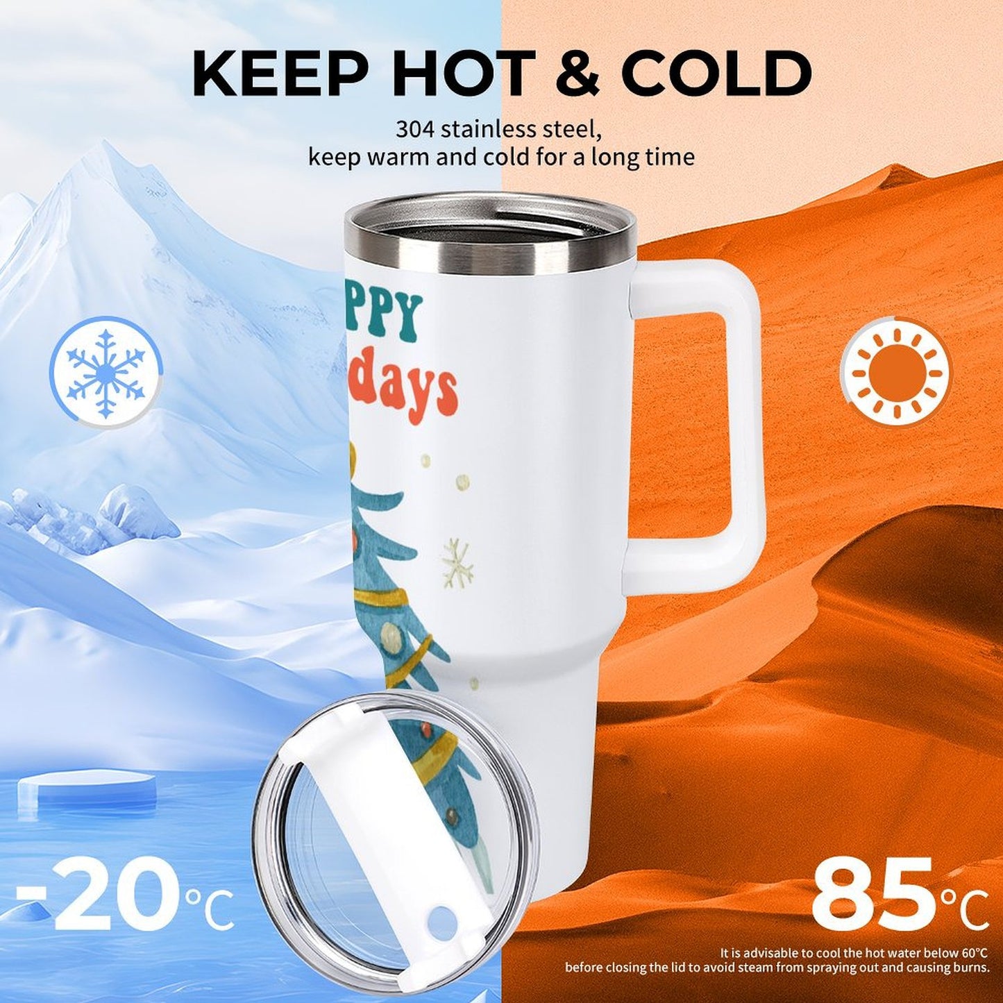 POD US Local 40oz Large Capacity Car Cup Happy Holiday Christmas