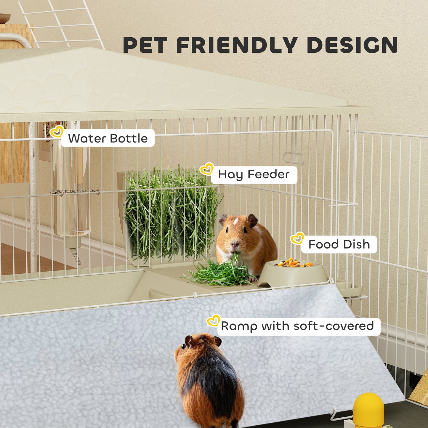 US Local Small Animal Cage With Removable Pet Playpen, Guinea Pig Cage With Waterproof Pad, Hay Feeder, Water Bottle, Food Dish