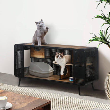 US Local Spacious Cat House With Tempered Glass For Living Room, Hallway