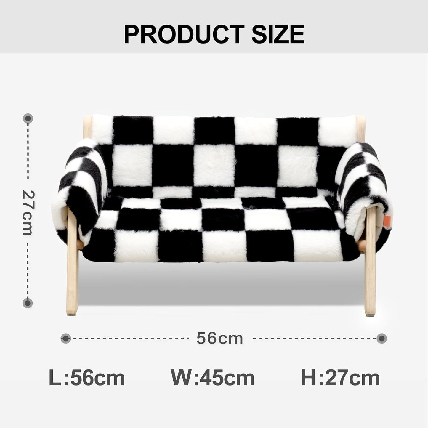 US Local MEWOOFUN Raised Cat Bed With Wooden Legs - Sturdy Cat Sofa Holds 15kg, 56x45cm Soft Checkerboard Couch With Removable Washable Cover For Indoor Cats & Kittens