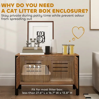 US Local Cat Litter Box Enclosure With Tall Legs, Scratching Board, Dark Brown