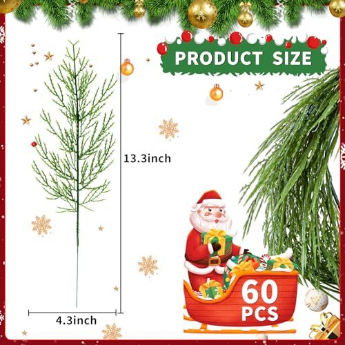 US Local NOVWANG 60 Pcs Artificial Pine Branches, Artificial Cedar Stems And Artificial Snow Pine Branches For Christmas Decoration Christmas Picks For DIY Garland Craft Family Kitchen Holiday Decoration