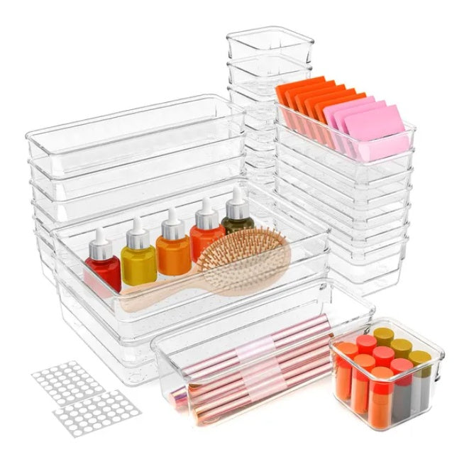 US Local 25 Pcs Clear Plastic Drawer Organizers Set