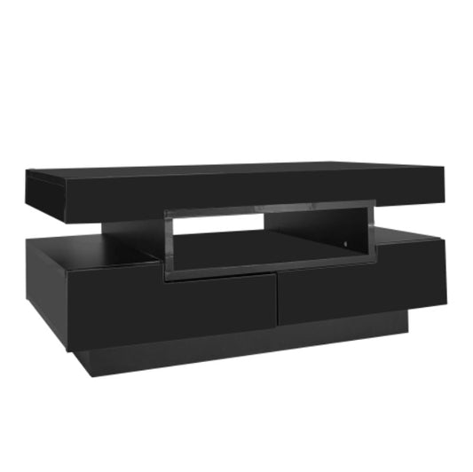 UK Local Coffee Table, High-Gloss Surface, With LED Light Strip, Four Drawers Front And Back, Large Storage Space