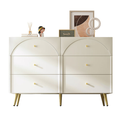 UK Local Sideboard Cabinet For Living Room, Chest Of Drawers With 6 Drawers, Cream White, 40D X 120W X 85H CM