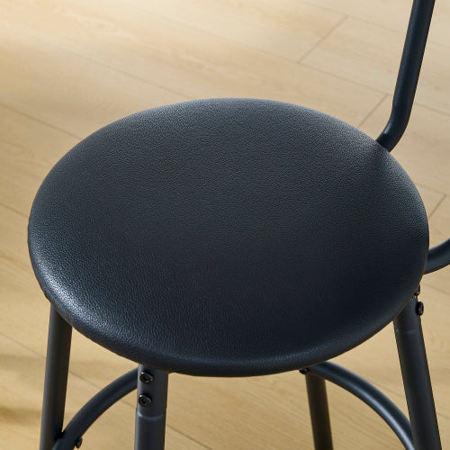 US Local Round Bar Table And Stool Set With Shelf, Upholstered Stool With Backrest, Rustic Brown