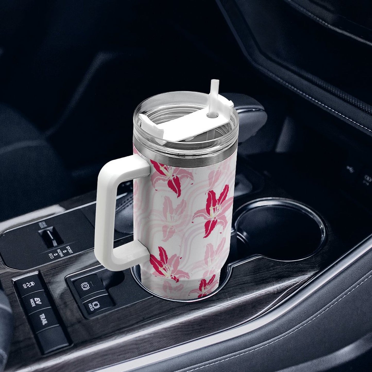PHDT00366 POD US Local Tumbler 40 oz Large Capacity Car Cup Flower, Contrast, Pink