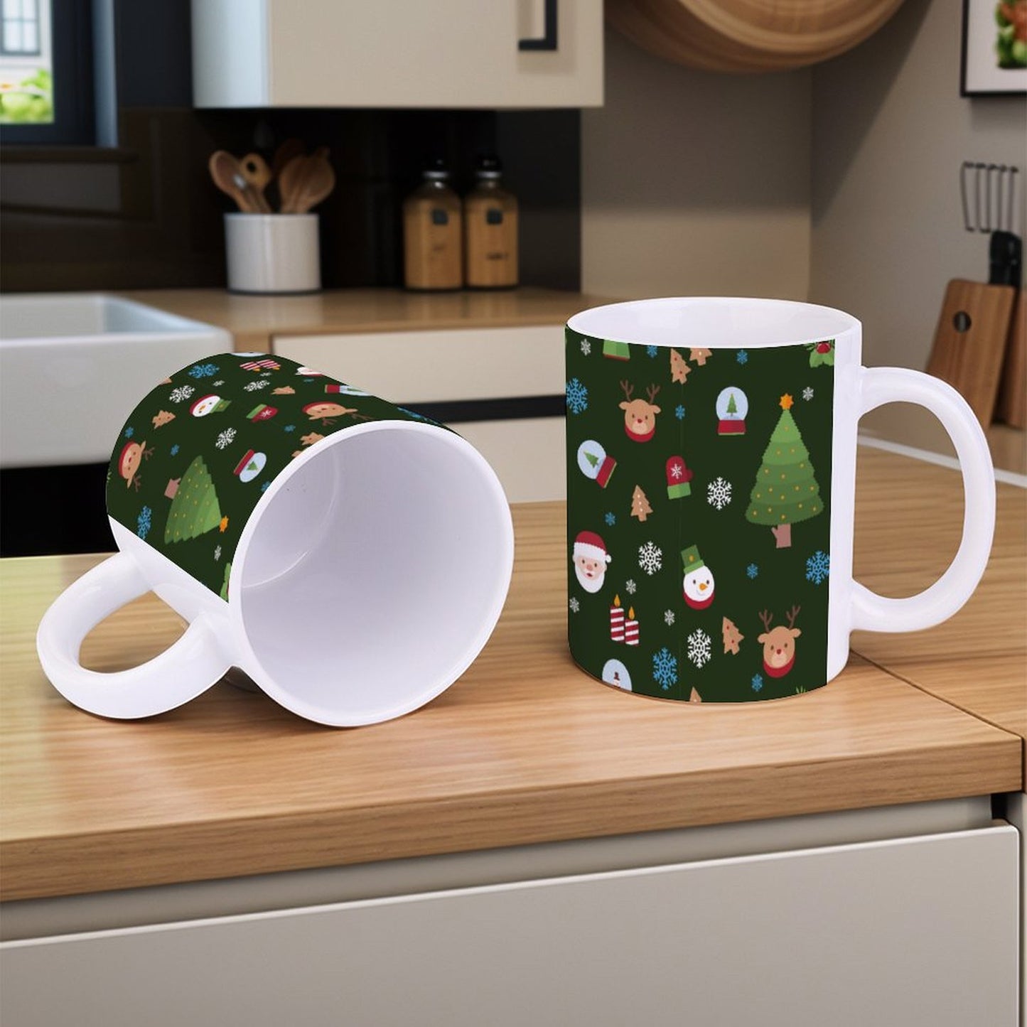 POD US Local White mug with full print, Christmas Tree Santa Snowflake Green 0013