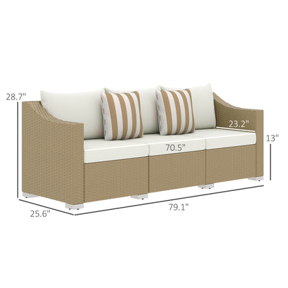 US Local Rattan Wicker 3 Seater Patio Couch With Cushions, 2 Throw Pillows, Outdoor Furniture Rattan Sofa, Cream White