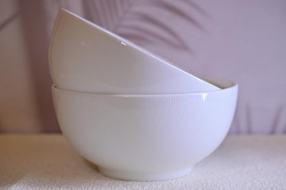 US Local Setaria Bone China Dinnerware Set, 2 Pieces 8-inch Large Deep Salad Bowl, Soup, Cereal, Oatmeal, Fruit, Rice, Ivory White With Narrow Curve Stripe