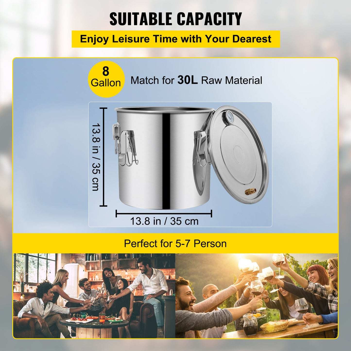 US Local 8Gal Home Use Moonshine Still Brewing Stainless Steel Water Wine Alcohol Double Keg