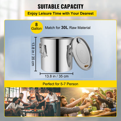 US Local 8Gal Home Use Moonshine Still Brewing Stainless Steel Water Wine Alcohol Double Keg