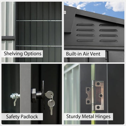 US Local Outdoor Storage Shed 8.2'x 6.2', Metal Garden Shed For Bike, Trash Can, Galvanized Steel Outdoor Storage Cabinet With Lockable Door For Backyard, Patio, Lawn 8.2x6.2ft, Dark Gray