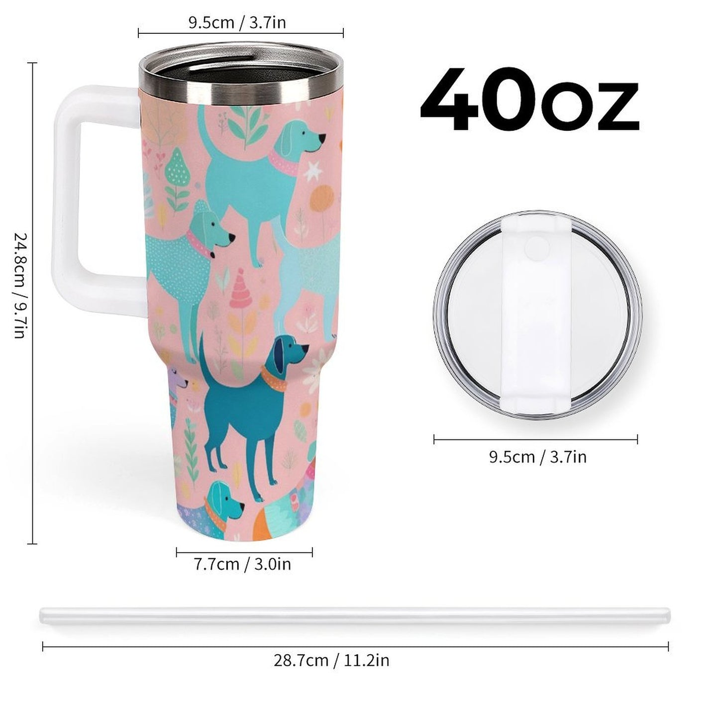 PHDT00346 POD US Local Tumbler 40 oz Large Capacity Car Cup Colored Dog, Pink