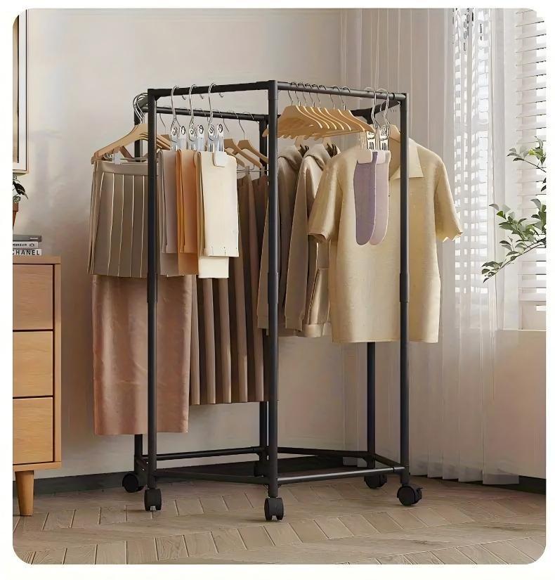 US Local Space-saving Hexagonal Metal Clothes Hanger. Sturdy And Freestanding. Multi-arm Design. Suitable For Bedrooms, Dormitories, And Balconies. Holds A Wide Range Of Clothing. Elegant Metal Frame.