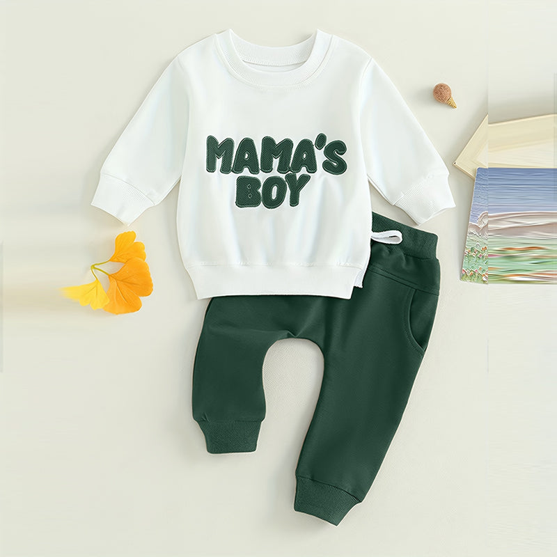 US Local Baby Boy's 2-Piece Sweatshirt Set Round Neck Letter Print Top & Drawstring Jogger Pants For Spring & Fall