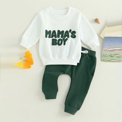 US Local Baby Boy's 2-Piece Sweatshirt Set Round Neck Letter Print Top & Drawstring Jogger Pants For Spring & Fall