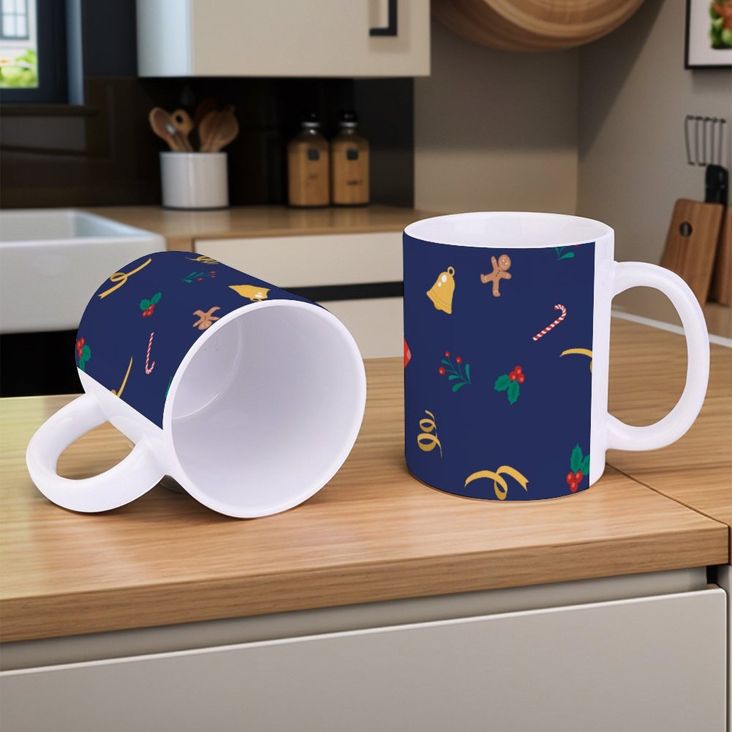 POD US Local White mug with full print, Merry Christmas Blue 0018