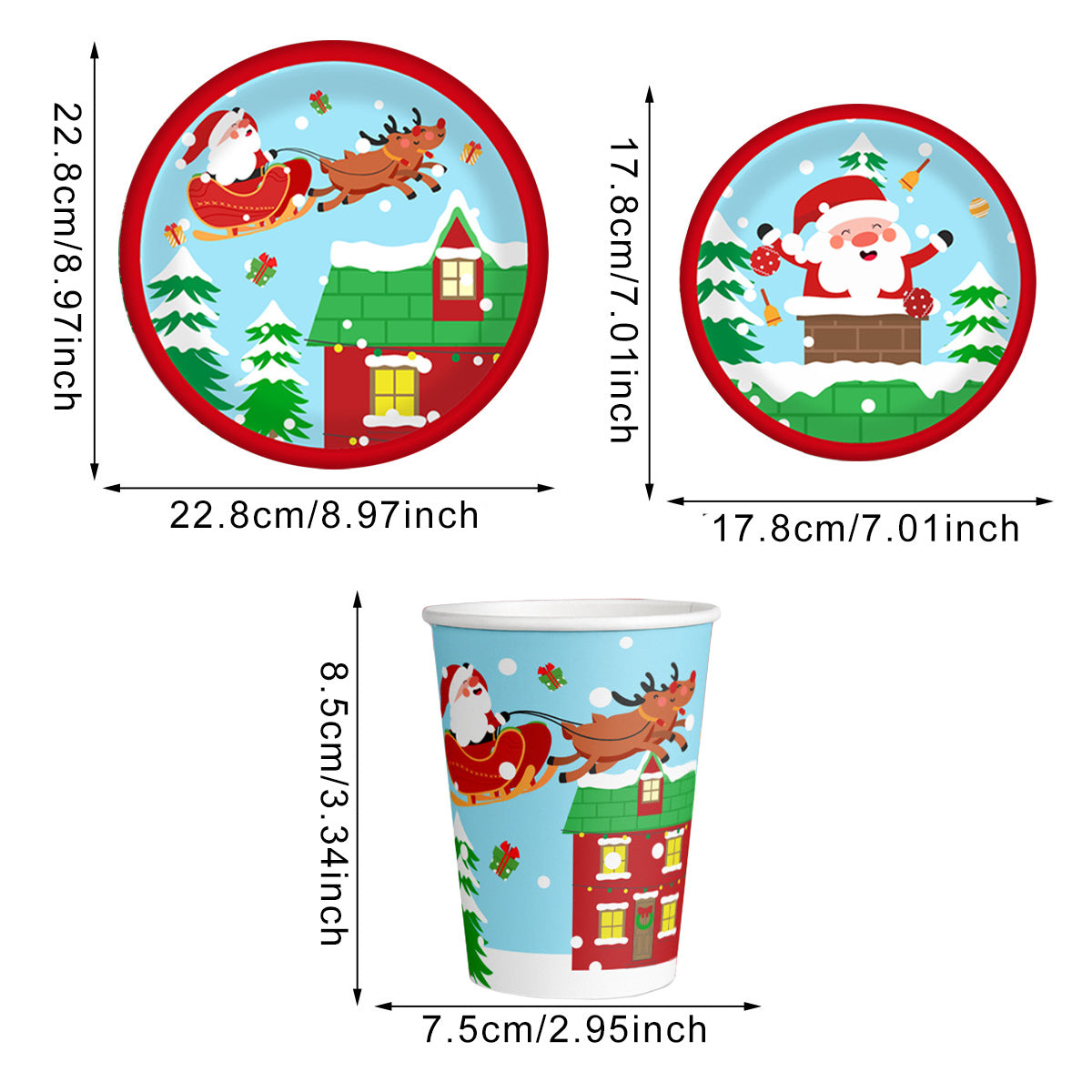 US Local Christmas Paper Plates And Cups Set Decorations For 10 Guests Santa Claus Elk Pattern Plates And Cups For Winter Holiday Christmas Party Decorations