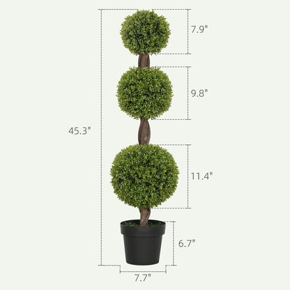 US Local Set Of 2 Artificial Ball Boxwood Topiary Trees, Fake Plants In Pots For Indoor Outdoor Living Room, Green