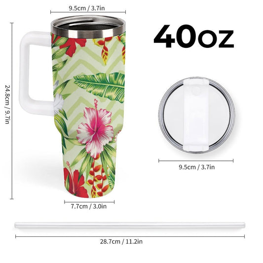 PHDT00459 POD US Local Tumbler 40 oz Large Capacity Car Cup Summer, Flowers, Green