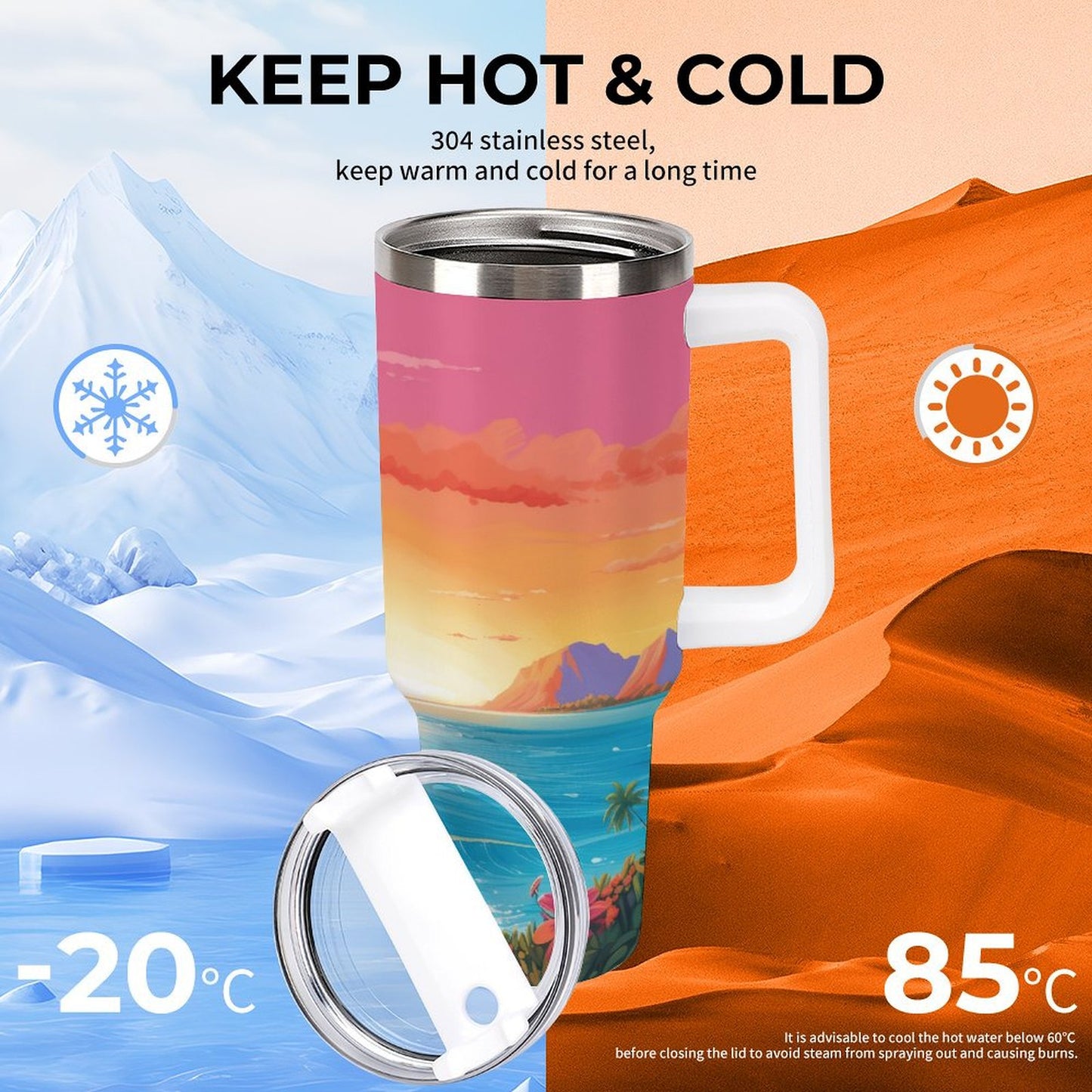 PHDT00514 POD US Local Tumbler 40oz Large Capacity Car Cup Island, Beautiful, Sunset