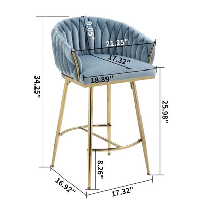 US Local 26 Counter Height Bar Stools Velvet Kitchen Island Counter Bar Stool With Hand- Wave Back,golden Chromed Base And Footrest