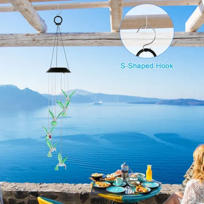 US Local LED Solar Hummingbird Wind Chime Solar String Lights 6 LEDs Color