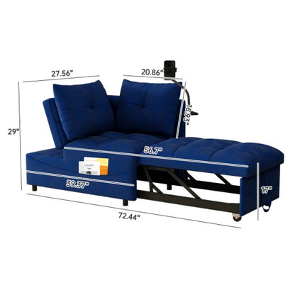 US Local 1 Versatile Foldable Sofa Bed In 3 Lengths, Modern Sofa Sofa Sofa Velvet Pull-out Bed, Loveseat Sofa Adjustable Back And With USB Port And Swivel Phone Stand