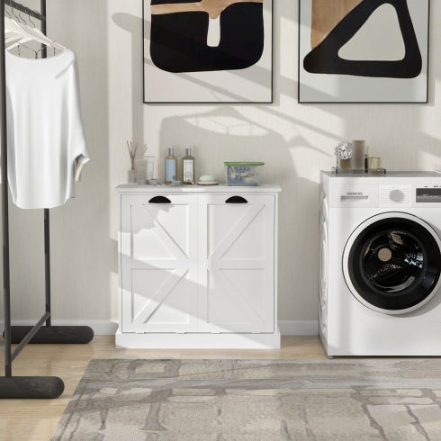 US Local Two-Compartment Tilt-Out Laundry Sorter Cabinet-White