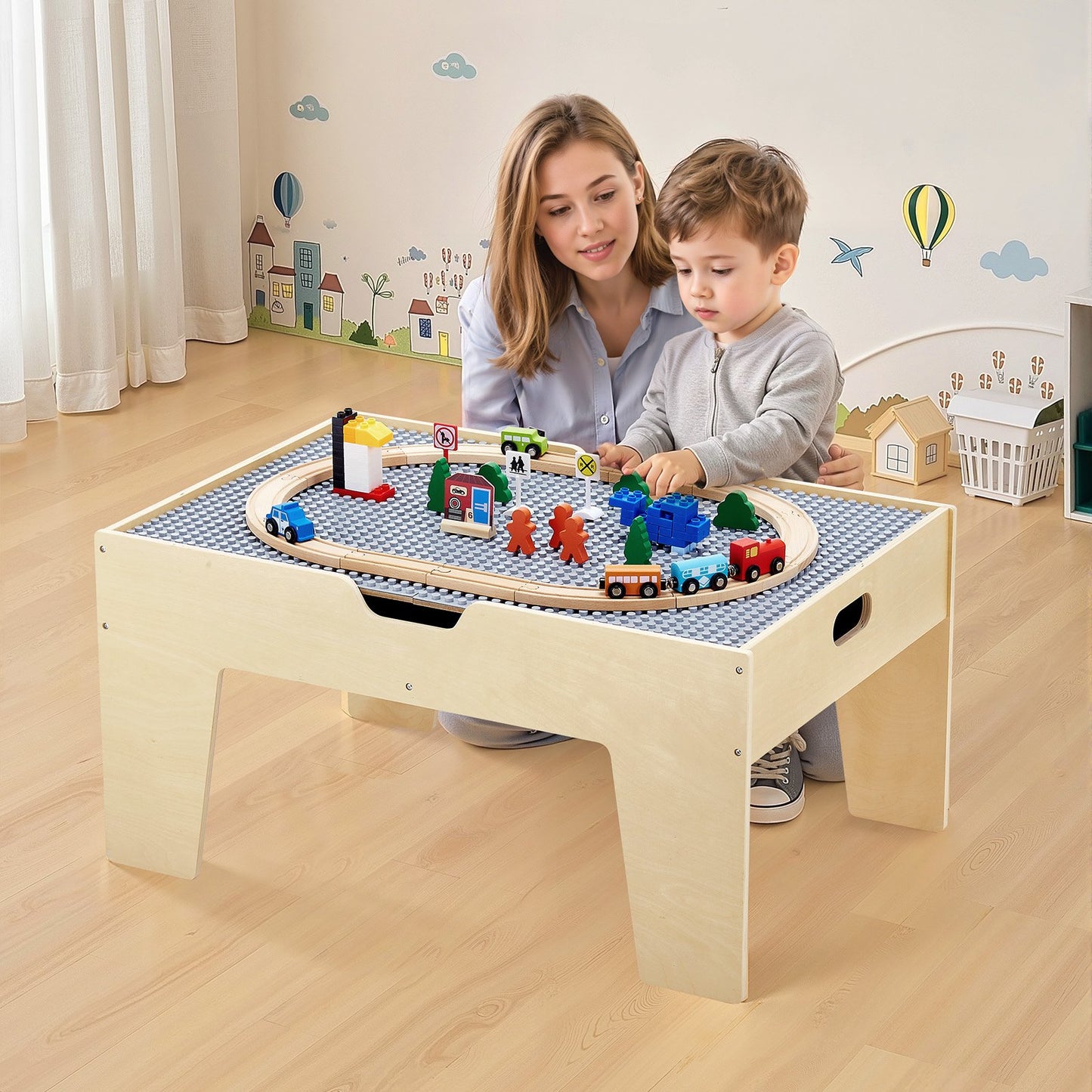 US Local Multi-Purpose Activity Play Table With 290 Building Bricks & 30 PCS Accessories