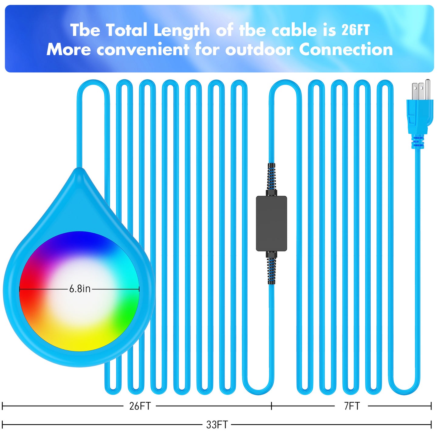 SPL-FLL00X 6-inch 12V 20W Blue Droplet Shaped RGB Pool Light 26FT