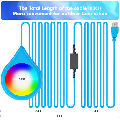 US Local SPL-FLL00X 6-inch 12V 20W Blue Droplet Shaped RGB Pool Light 26FT