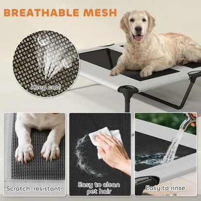 US Local Elevated Dog Bed With Removable Canopy, Portable Outside Raised Pet Cot With Cooling Pad, Storage Bag